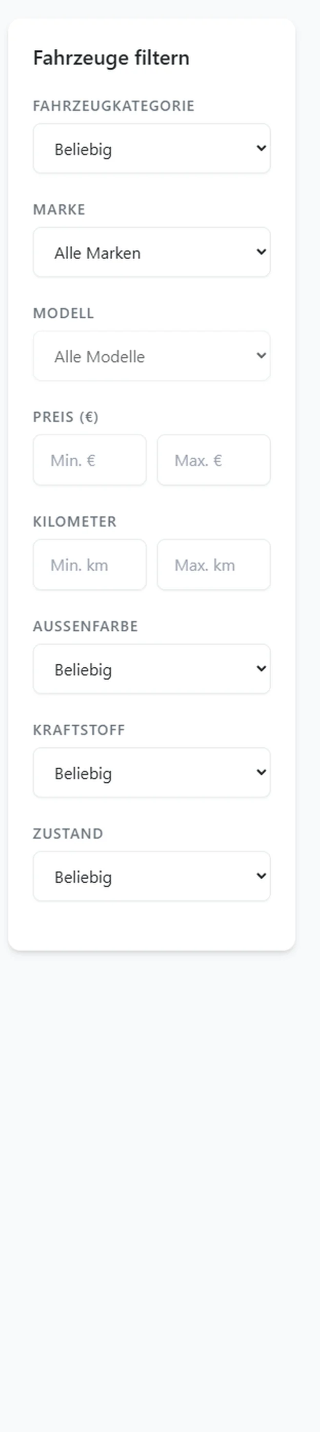 Fahrzeugfilter als einfache Auswahlfelder