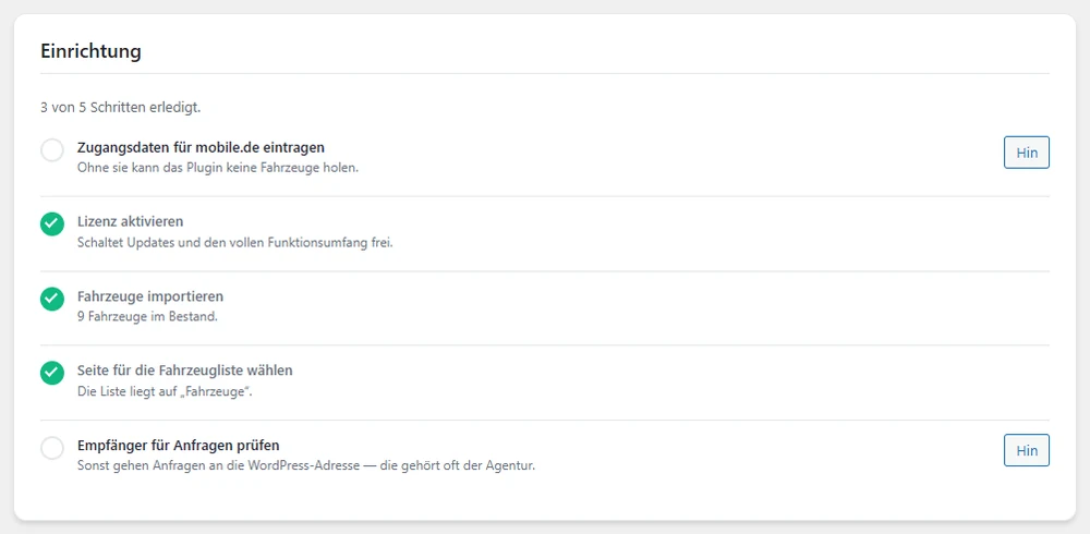 Einrichtungs-Checkliste