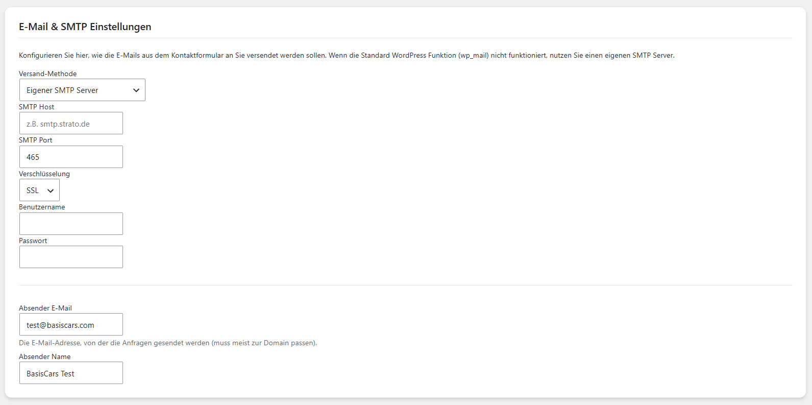 SMTP Einstellungen