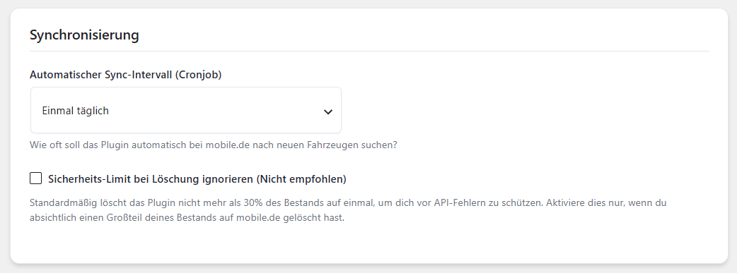 Sync Einstellungen