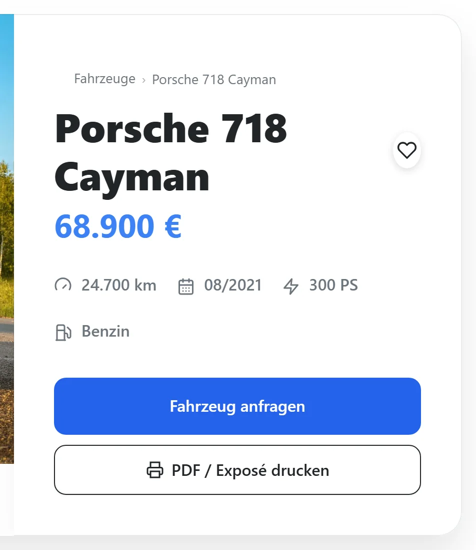 Preis, Eckdaten und Anfrageknopf